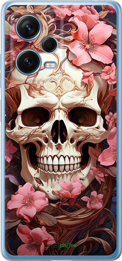 Силиконовый чехол Череп в розовых цветах для Xiaomi Redmi Note 12 Pro+ 5G - 5965u-3612 изображение 