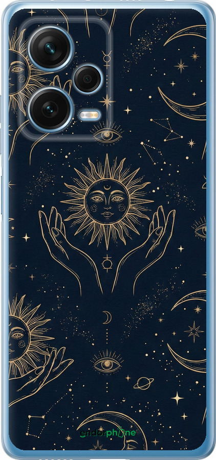 Силиконовый чехол Celestial Harmony: Sun & Moon Gold Mystic Pattern для Xiaomi Redmi Note 12 Pro+ 5G - 6778u-3612 изображение 