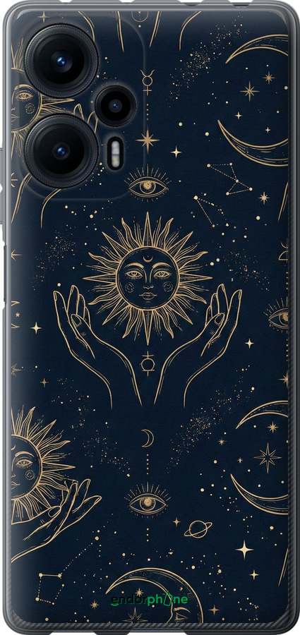 Силіконовий чехол Celestial Harmony: Sun & Moon Gold Mystic Pattern для Xiaomi Poco F5 - 6778u-3170 изображение 