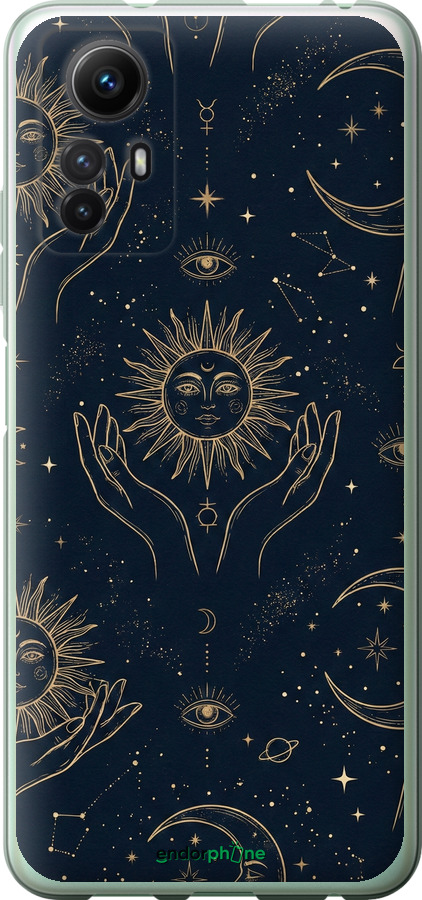 Силиконовый чехол Celestial Harmony: Sun & Moon Gold Mystic Pattern для Xiaomi Redmi Note 12S - 6778u-3065 изображение 