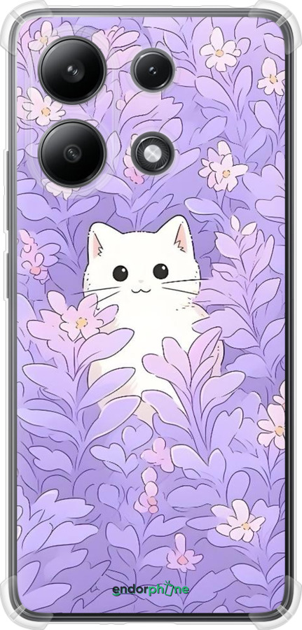 Силіконовий протиударний с посиленими кутами чехол Котик в цветах для Xiaomi Redmi Note 13 4G - 6390sp-3654 изображение 