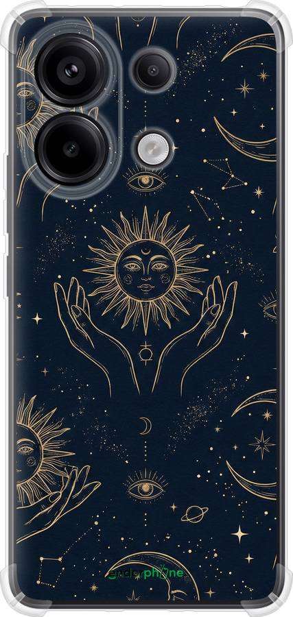 Силіконовий протиударний с посиленими кутами чехол Celestial Harmony: Sun & Moon Gold Mystic Pattern для Xiaomi Redmi Note 13 Pro 4G - 6778sp-3653 изображение 
