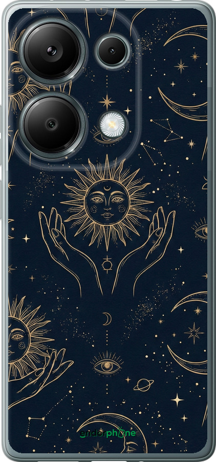 Силіконовий чехол Celestial Harmony: Sun & Moon Gold Mystic Pattern для Xiaomi Redmi Note 13 Pro 4G - 6778u-3653 изображение 