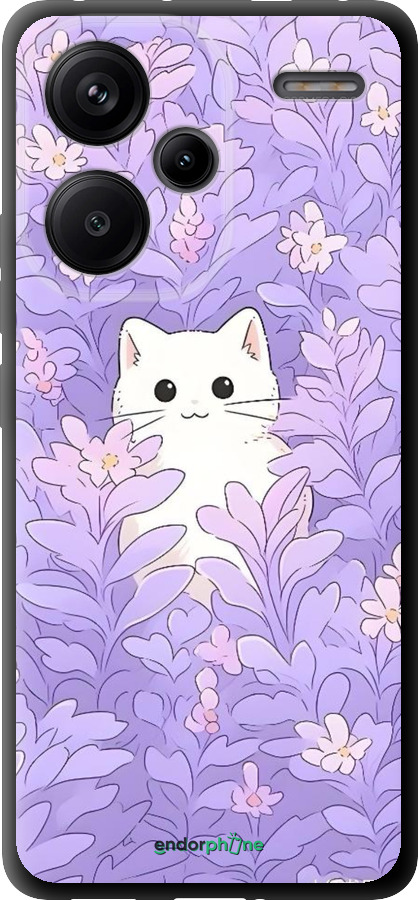 TPU чехол Котик в цветах для Xiaomi Redmi Note 13 Pro Plus 5g - 6390b-3400 изображение 