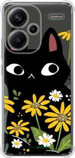 Силикон с усиленными углами чехол Черный кот с цветами для Xiaomi Redmi Note 13 Pro Plus 5g - 6448sp-3400 изображение 