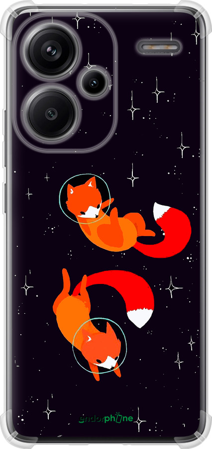 Силикон с усиленными углами чехол Лисички в космосе для Xiaomi Redmi Note 13 Pro Plus 5g - 4519sp-3400 изображение 