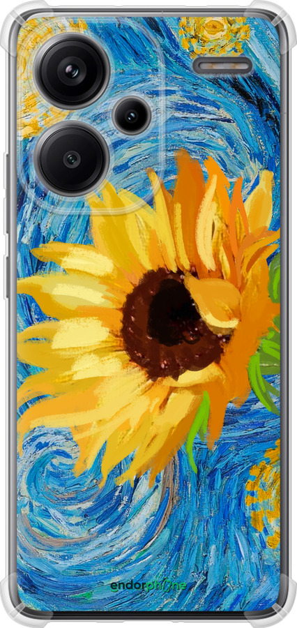 Силикон с усиленными углами чехол Цветы желто-голубые для Xiaomi Redmi Note 13 Pro Plus 5g - 5308sp-3400 изображение 