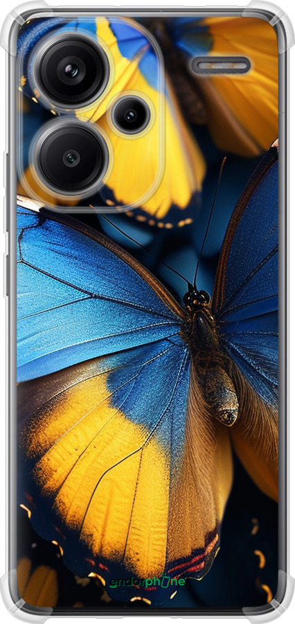 Силикон с усиленными углами чехол Желто-голубые бабочки для Xiaomi Redmi Note 13 Pro Plus 5g - 6046sp-3400 изображение 