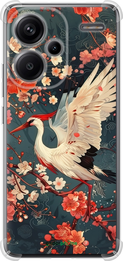 Силіконовий протиударний с посиленими кутами чехол Сакура та лелека для Xiaomi Redmi Note 13 Pro Plus 5g - 6108sp-3400 изображение 