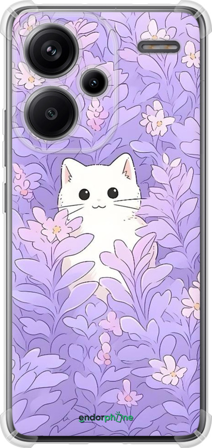 Силіконовий протиударний с посиленими кутами чехол Котик в цветах для Xiaomi Redmi Note 13 Pro Plus 5g - 6390sp-3400 изображение 