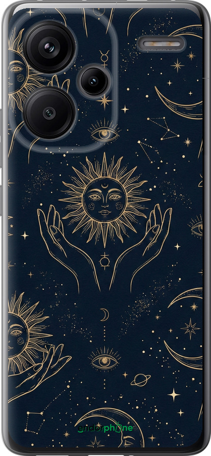 Силиконовый чехол Celestial Harmony: Sun & Moon Gold Mystic Pattern для Xiaomi Redmi Note 13 Pro Plus 5g - 6778u-3400 изображение 