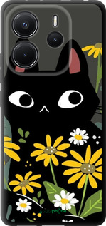 TPU чехол Черный кот с цветами для Xiaomi Redmi Note 14 4G - 6448b-3903 изображение 