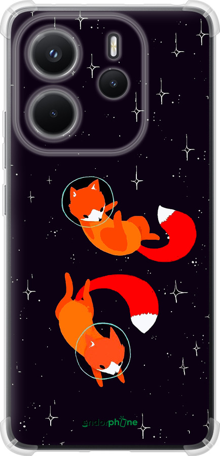 Силикон с усиленными углами чехол Лисички в космосе для Xiaomi Redmi Note 14 4G - 4519sp-3903 изображение 