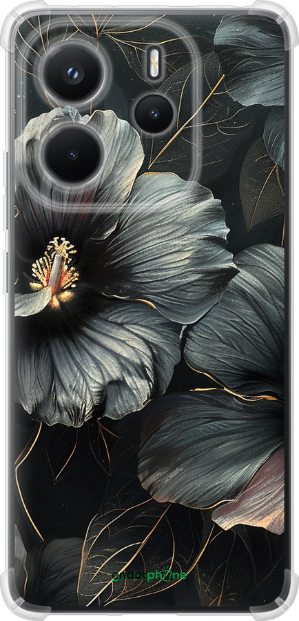 Силикон с усиленными углами чехол Черные цветы для Xiaomi Redmi Note 14 4G - 6031sp-3903 изображение 