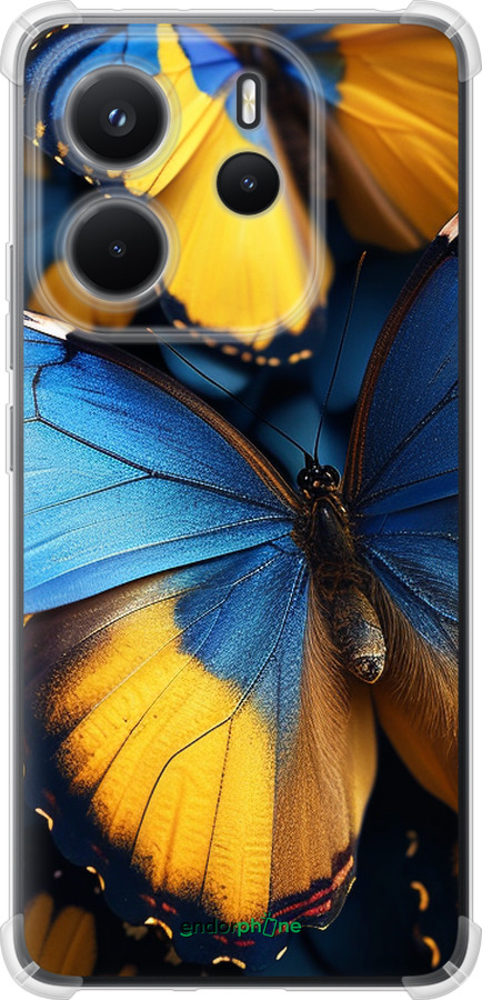 Силикон с усиленными углами чехол Желто-голубые бабочки для Xiaomi Redmi Note 14 4G - 6046sp-3903 изображение 