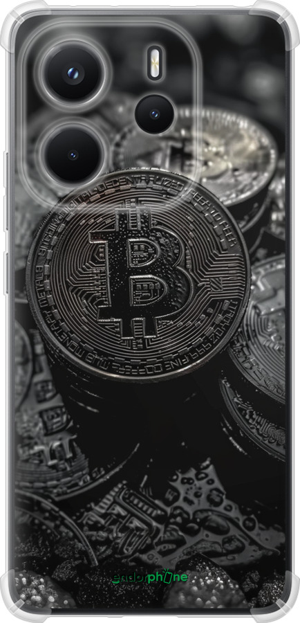 Силикон с усиленными углами чехол Black Bitcoin для Xiaomi Redmi Note 14 4G - 6090sp-3903 изображение 