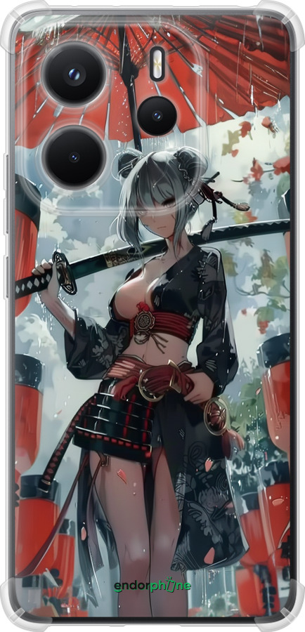 Силикон с усиленными углами чехол Гейша-воин для Xiaomi Redmi Note 14 4G - 6124sp-3903 изображение 