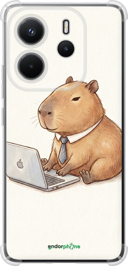 Силіконовий протиударний с посиленими кутами чехол Funny Capybara CEO Working для Xiaomi Redmi Note 14 4G - 6777sp-3903 изображение 