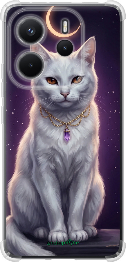 Силикон с усиленными углами чехол Mystic White Cat Gothic Dark Purple Gold для Xiaomi Redmi Note 14 4G - 6805sp-3903 изображение 