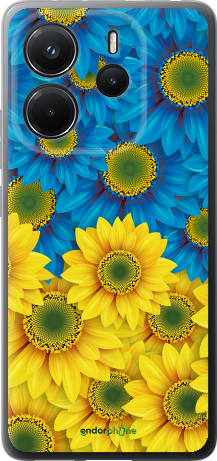 Силиконовый чехол Жёлто-голубые цветы для Xiaomi Redmi Note 14 4G - 1048u-3903 изображение 
