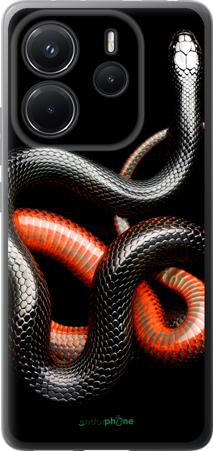 Силиконовый чехол Красно-черная змея на черном фоне для Xiaomi Redmi Note 14 4G - 4063u-3903 изображение 