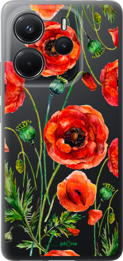 Силиконовый чехол Нарисованные маки для Xiaomi Redmi Note 14 4G - 4278u-3903 изображение 