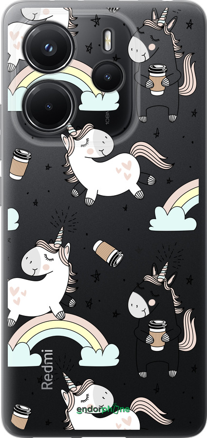 Силиконовый чехол Единорог и кофе для Xiaomi Redmi Note 14 4G - 4661u-3903 изображение 