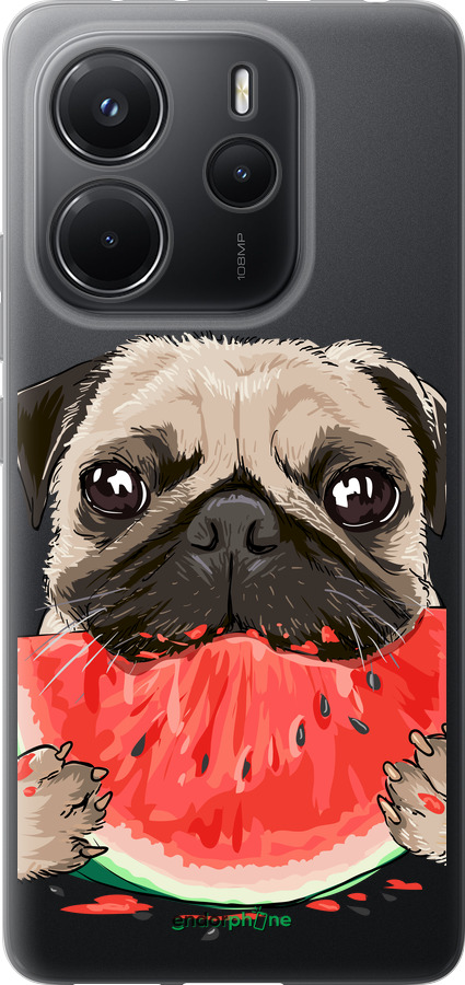Силиконовый чехол Мопс и арбуз для Xiaomi Redmi Note 14 4G - 4665u-3903 изображение 