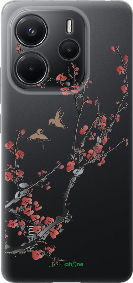 Силиконовый чехол Сакура v2 для Xiaomi Redmi Note 14 4G - 5538u-3903 изображение 