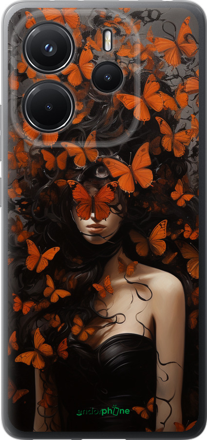 Силиконовый чехол Девушка с оранжевыми бабочками для Xiaomi Redmi Note 14 4G - 5941u-3903 изображение 