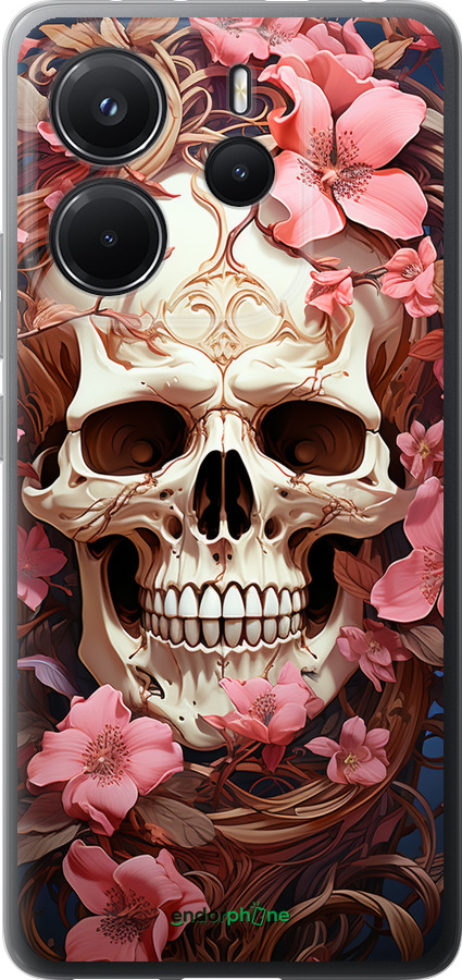 Силиконовый чехол Череп в розовых цветах для Xiaomi Redmi Note 14 4G - 5965u-3903 изображение 