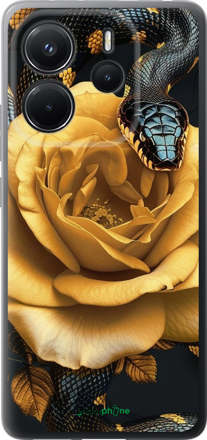 Силиконовый чехол Black snake and golden rose для Xiaomi Redmi Note 14 4G - 6068u-3903 изображение 