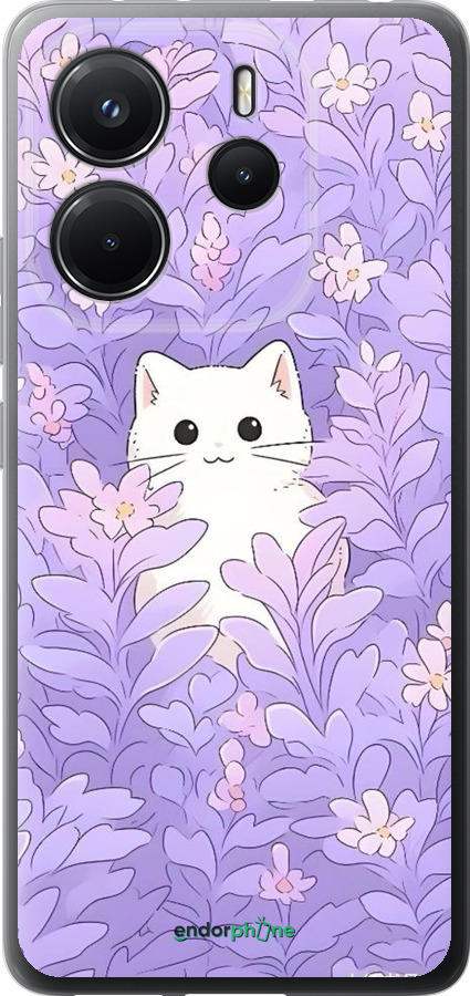 Силиконовый чехол Котик в цветах для Xiaomi Redmi Note 14 4G - 6390u-3903 изображение 