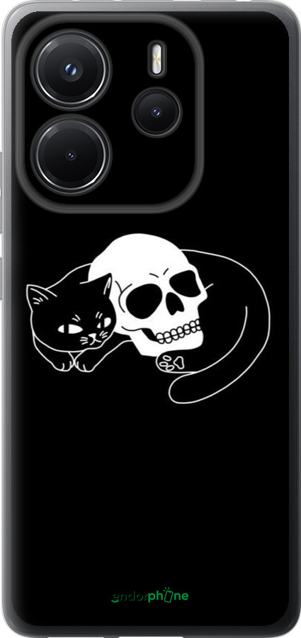 Силіконовий чехол Із зображенням кота та черепа для Xiaomi Redmi Note 14 4G - 6491u-3903 изображение 