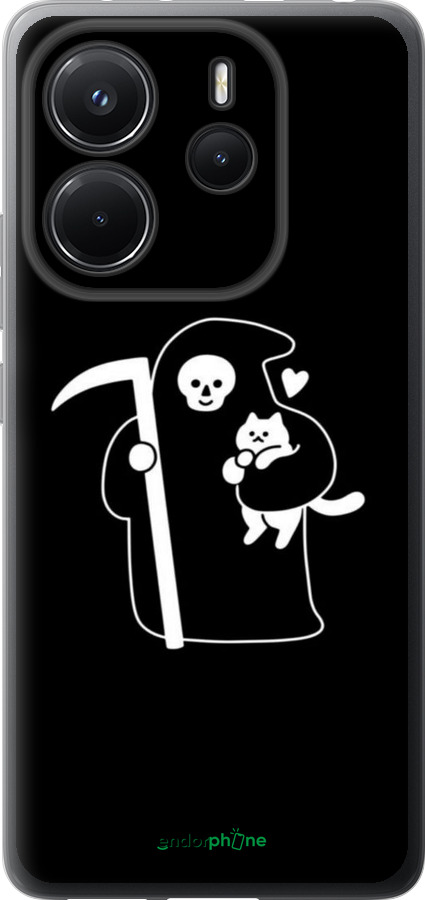 Силиконовый чехол Минималистичный арт: смерть и кошка для Xiaomi Redmi Note 14 4G - 6529u-3903 изображение 