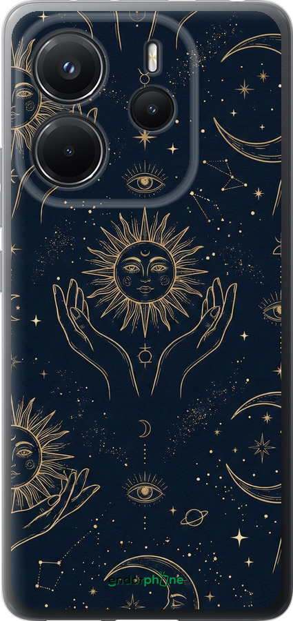 Силіконовий чехол Celestial Harmony: Sun & Moon Gold Mystic Pattern для Xiaomi Redmi Note 14 4G - 6778u-3903 изображение 