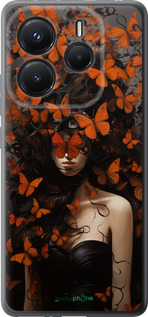 Силиконовый чехол Девушка с оранжевыми бабочками для Xiaomi Redmi Note 14 5G - 5941u-3811 изображение 