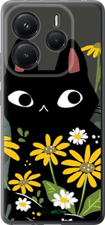 Силиконовый чехол Черный кот с цветами для Xiaomi Redmi Note 14 5G - 6448u-3811 изображение 