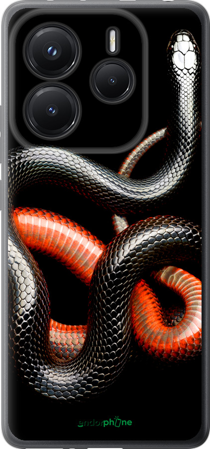 Силиконовый чехол Красно-черная змея на черном фоне для Xiaomi Redmi Note 14 5G - 4063u-3811 изображение 