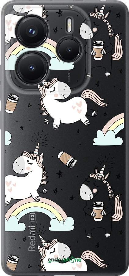 Силиконовый чехол Единорог и кофе для Xiaomi Redmi Note 14 5G - 4661u-3811 изображение 