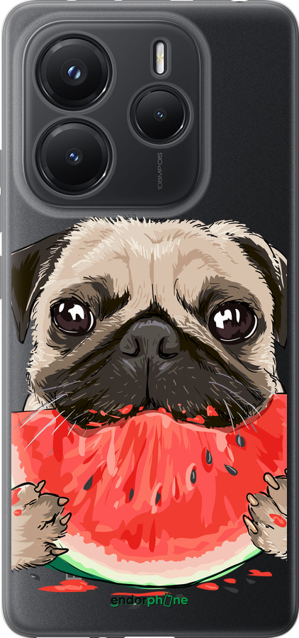 Силиконовый чехол Мопс и арбуз для Xiaomi Redmi Note 14 5G - 4665u-3811 изображение 