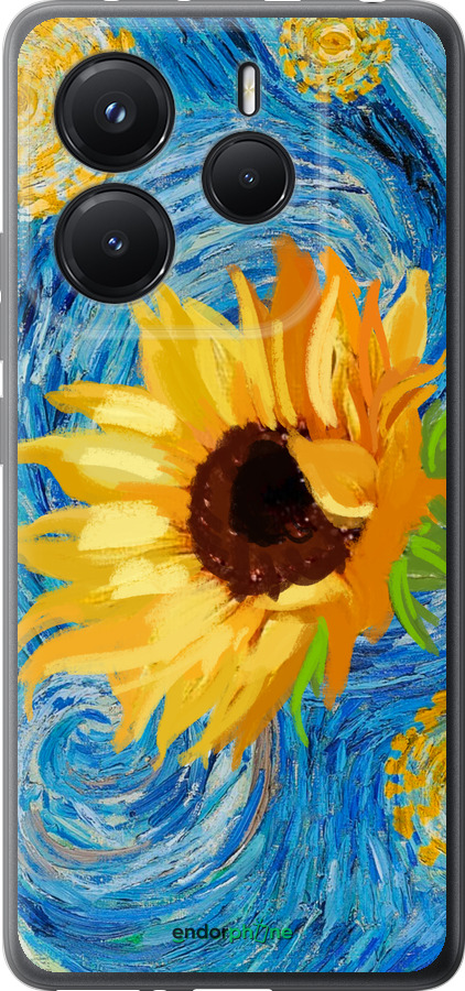 Силиконовый чехол Цветы желто-голубые для Xiaomi Redmi Note 14 5G - 5308u-3811 изображение 