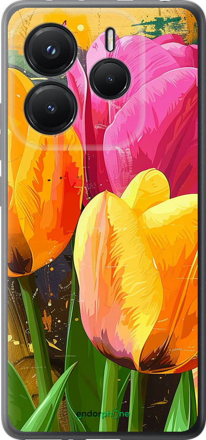 Силиконовый чехол Нарисованные тюльпаны для Xiaomi Redmi Note 14 5G - 5990u-3811 изображение 