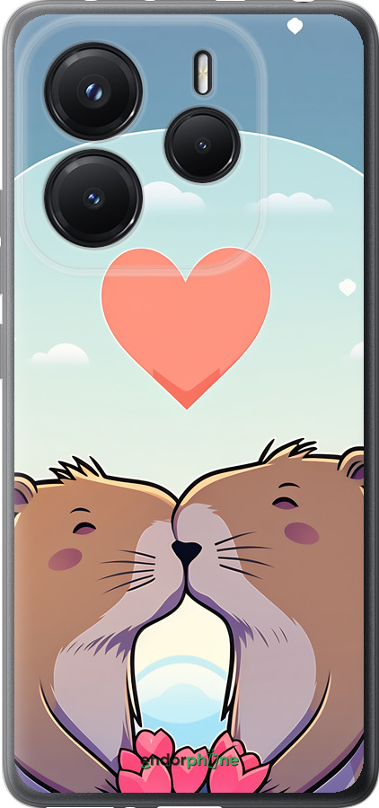 Силіконовий чехол Капібара кохання для Xiaomi Redmi Note 14 5G - 6027u-3811 изображение 