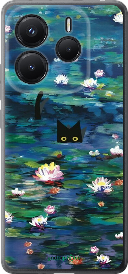 Силіконовий чехол с изображением водяных лилий и кошек для Xiaomi Redmi Note 14 5G - 6257u-3811 изображение 