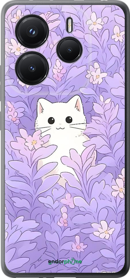 Силиконовый чехол Котик в цветах для Xiaomi Redmi Note 14 5G - 6390u-3811 изображение 
