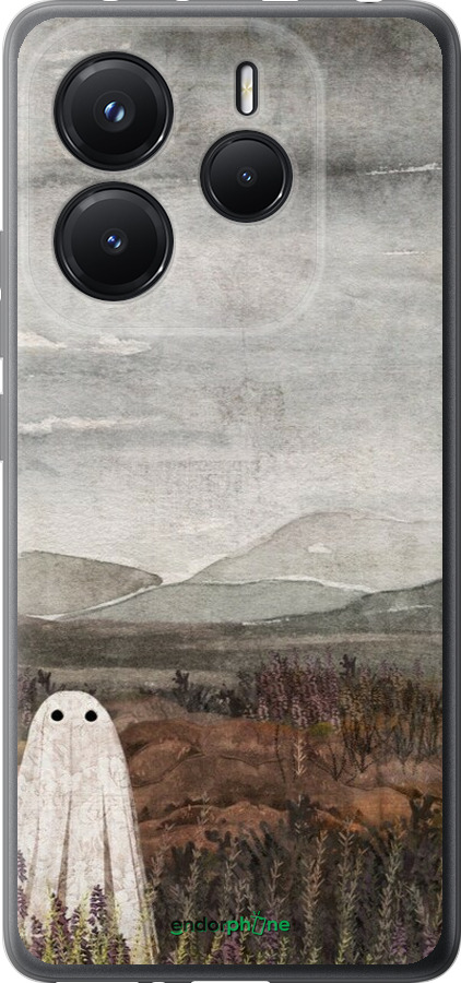Силиконовый чехол Одинокий призрак на фоне гор для Xiaomi Redmi Note 14 5G - 6486u-3811 изображение 