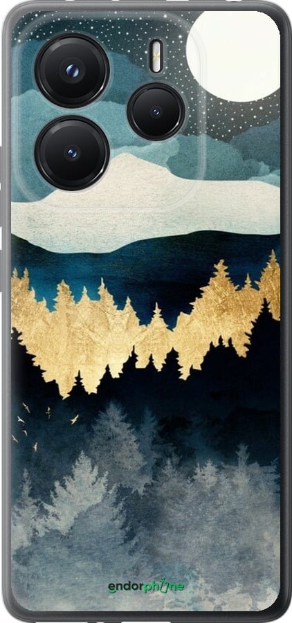 Силиконовый чехол Ночной пейзаж с лесом и горами для Xiaomi Redmi Note 14 5G - 6493u-3811 изображение 