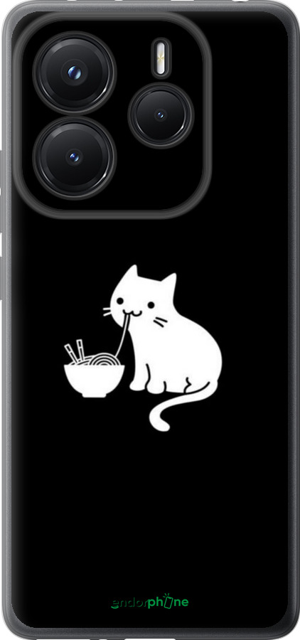 Силиконовый чехол С милым котом на черном фоне для Xiaomi Redmi Note 14 5G - 6528u-3811 изображение 