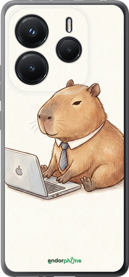 Силиконовый чехол Funny Capybara CEO Working для Xiaomi Redmi Note 14 5G - 6777u-3811 изображение 